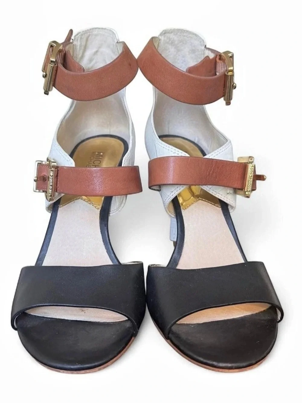 Michael Kors Leather Colorblock Double Buckle Heels Size 7M